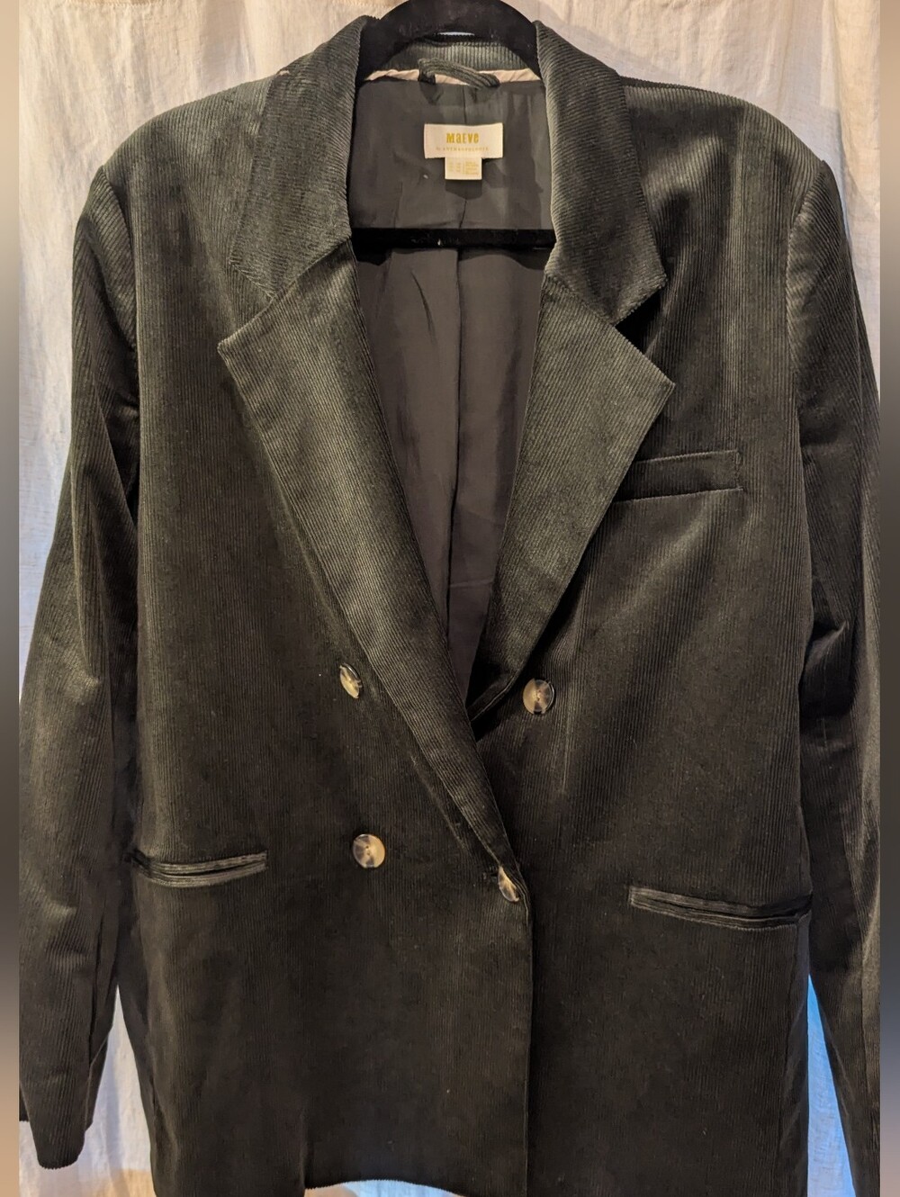 Maeve Anthropologie Double Breasted Corduroy Blazer Dark Olive Green Sz 12 NWOT
